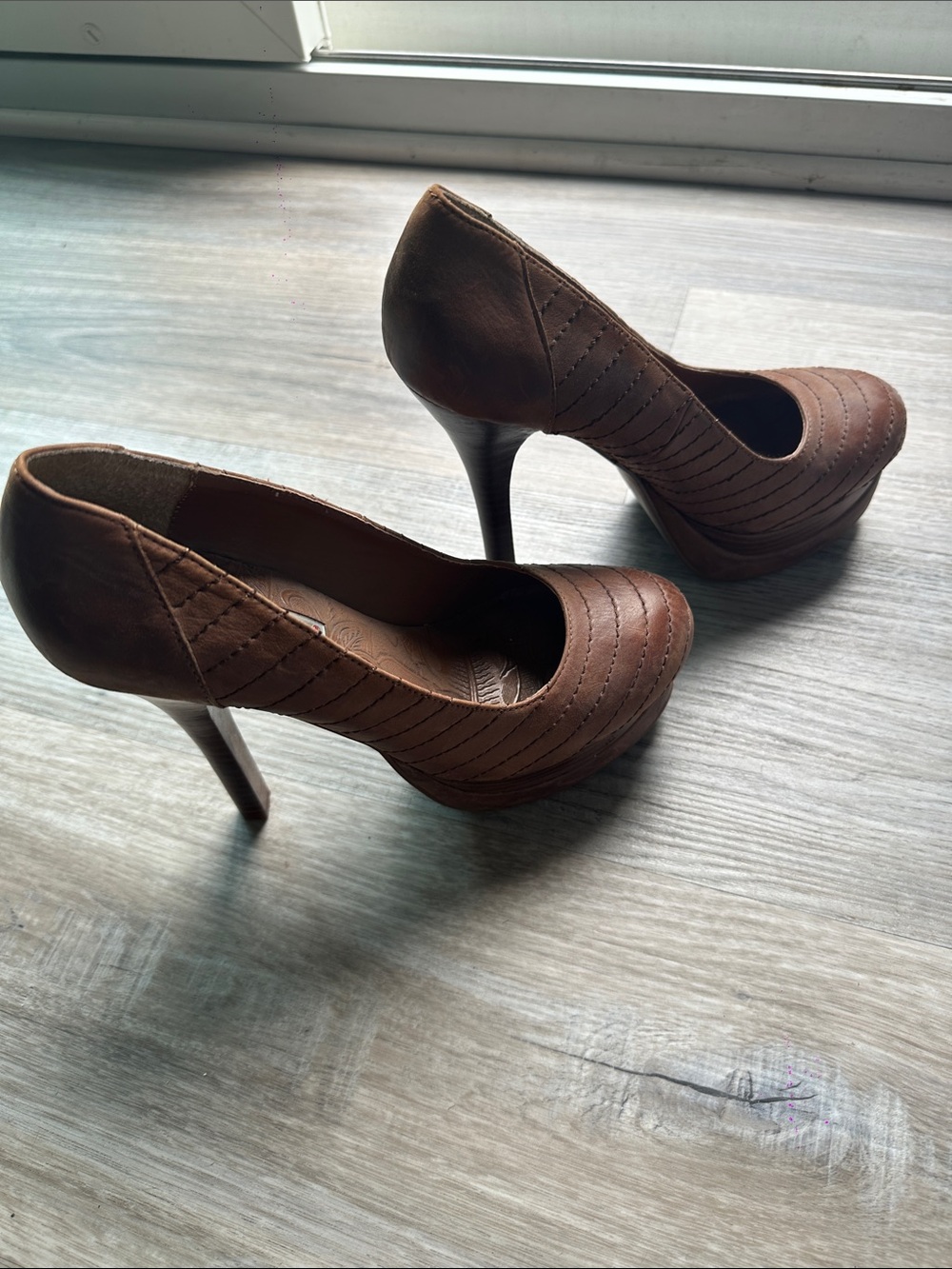 Two Lips Brown Quilted Platform Stiletto Pumps